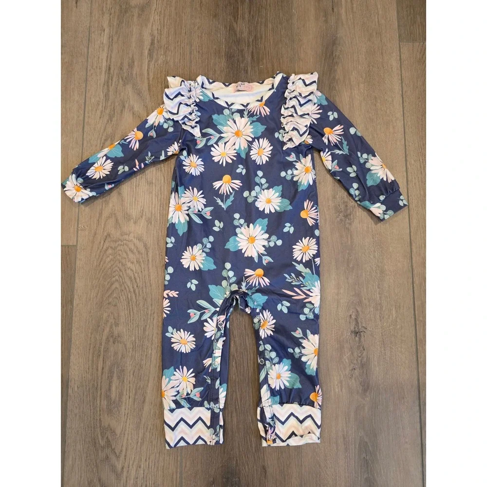 Pete + Lucy 12-18 months Navy Floral Long Sleeve Jumper Romper‎